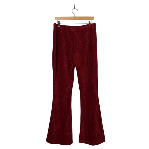 LuLaRoe Corduroy Flare Pants Womens L Red High Rise Hippie 70s Disco Retro - Picture 5 of 7